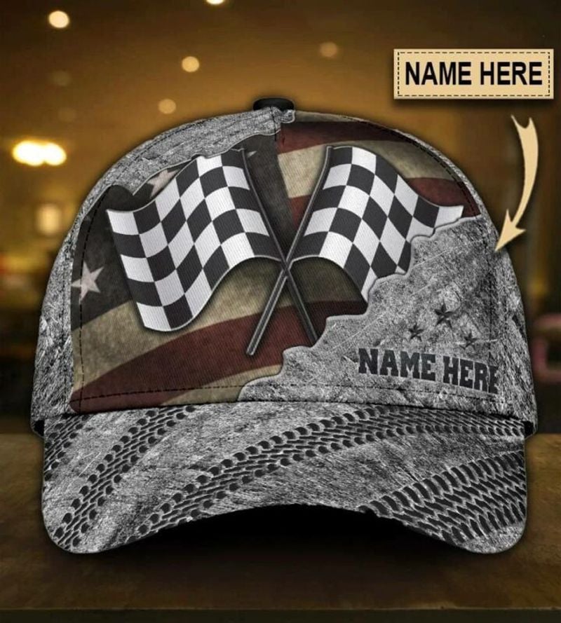 Bikergod Motorcycle Racing Flag USA Flag Custom Name Classic Cap NALA362