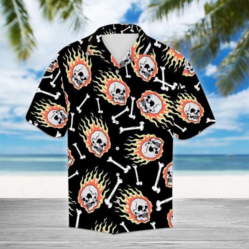 Bikergod Motorcycle Fire Skull Biker COTTON Hawaii Shirt Design 3D Full Printed Sizes S - 5XL NAQA231