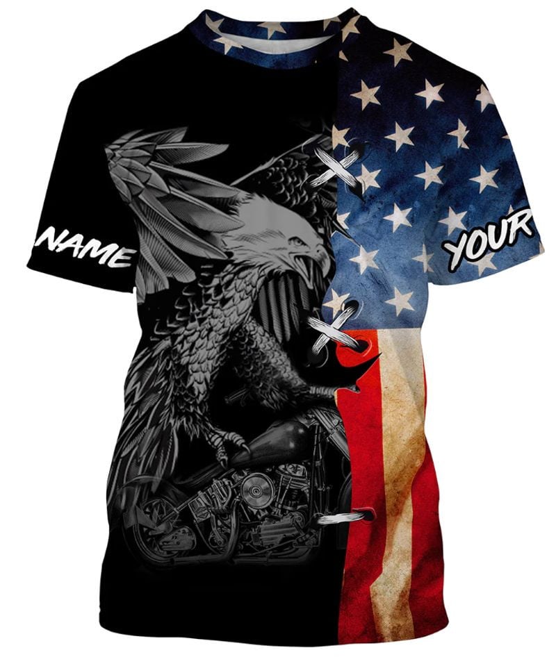 Bikergod Motorcycle Eagle USA Flag Custom Name  T-shirt Design 3D Full Printed Sizes S - 5XL - NMQE106A