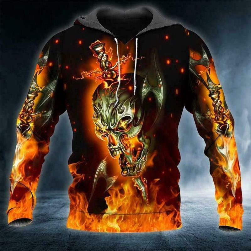 Bikergod Motorcycle Fire Ghost Skull Rider  Hoodie Design 3D Full Printed Sizes S - 5XL - NAQA219