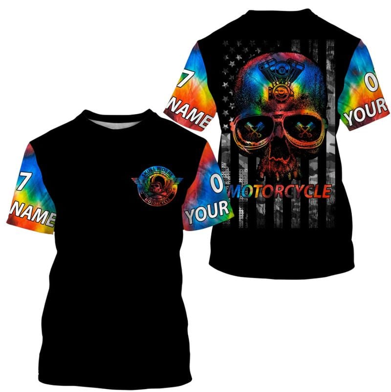 Bikergod Motorcycle Pride Month USA Flag Skull Badge Custom Name And Number  T-shirt Design 3D Full Printed Sizes S - 5XL - NMQE192