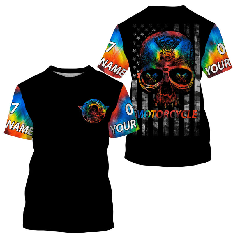 Bikergod Motorcycle Pride Month USA Flag Skull Badge Custom Name And Number  T-shirt Design 3D Full Printed Sizes S - 5XL - NMQE192