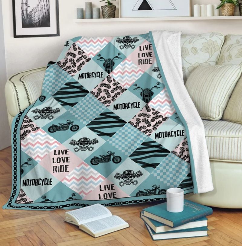 Bikergod Motorcycle Live Love Ride Cozy Pattern Blanket NMAR169