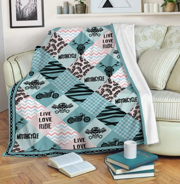 Bikergod Motorcycle Live Love Ride Cozy Pattern Blanket NMAR169