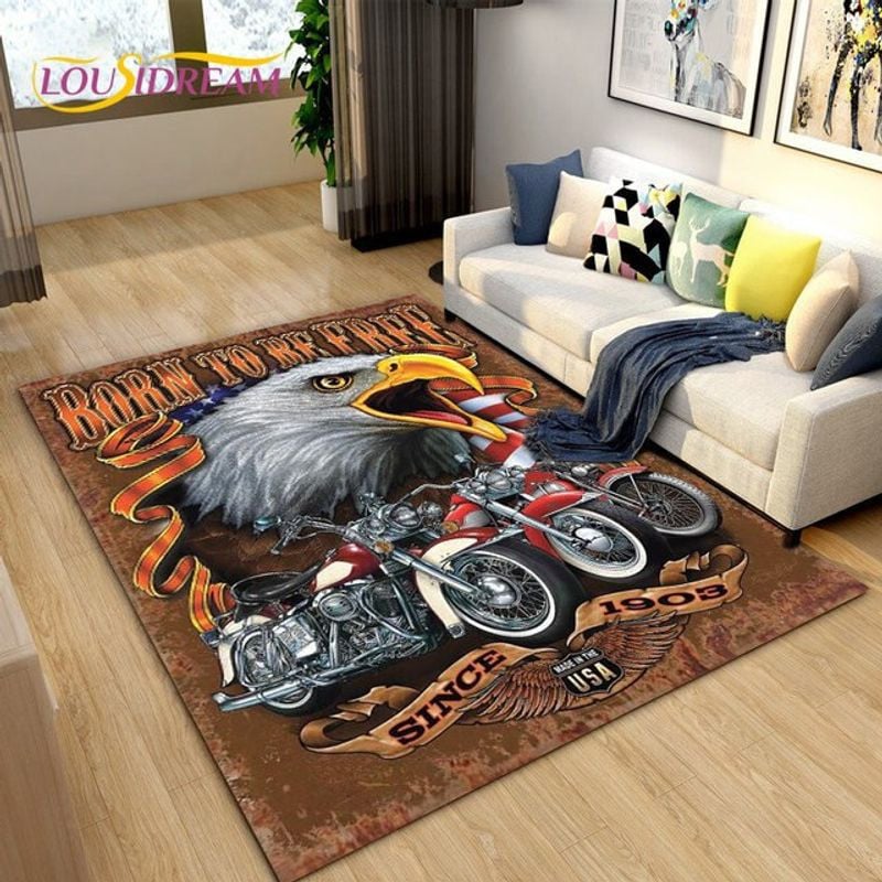 Bikergod Motorcycle Eagle Born To Be Free Rug Home Floor Decor NALA156