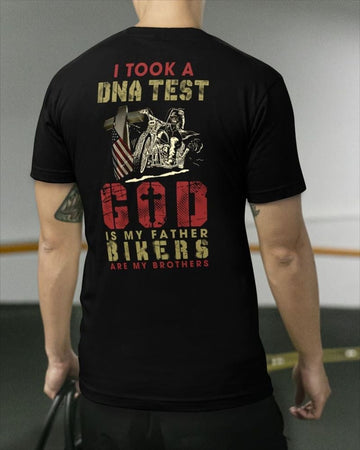 Bikergod Motorcycle I Took A DNA Test God Is My Father Bikers Are My Brothers T-shirt, Crew-neck Sweatshirt, Hoodie, Tank Top, V-neck T-shirt Design 2D Full Printed Sizes S - 5XL - NAJA431