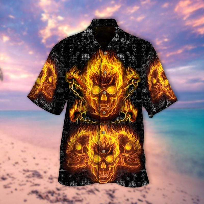 Bikergod Motorcycle Fire Skull Biker COTTON Hawaii Shirt Design 3D Full Printed Sizes S - 5XL NAQA233