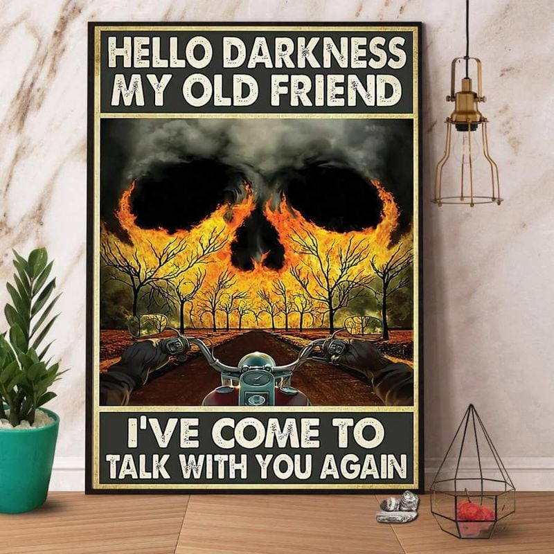 Bikergod Motorcycle Biker skull hello darkness my old friend Poster NALA140