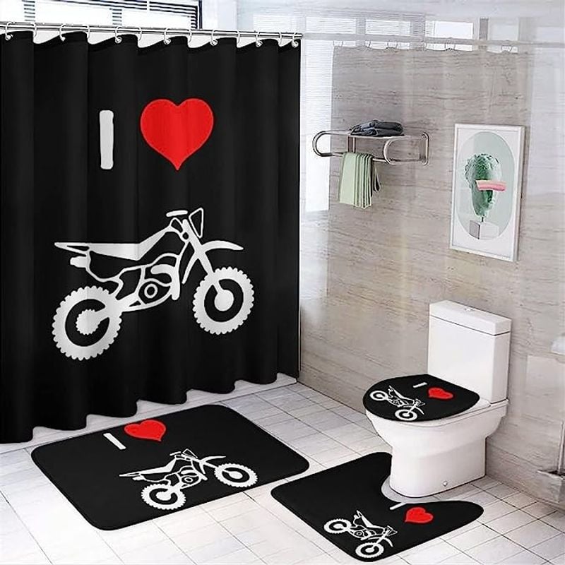 Bikergod Motorcycle I Love Motocross Bathroom Decor Set NAQA304