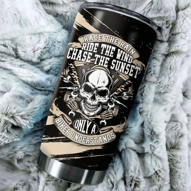 Bikergod Motorcycle Skull Biker Race The Rain Only A Biker Understands Stainless Steel 20 Oz Tumbler- NAOA186