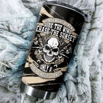 Bikergod Motorcycle Skull Biker Race The Rain Only A Biker Understands Stainless Steel 20 Oz Tumbler- NAOA186