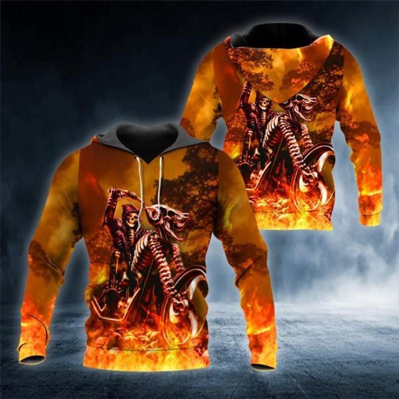 Bikergod Motorcycle Ghost Fire Hunter Biker Skull  Hoodie Design 3D Full Printed Sizes S - 5XL - NAOA387