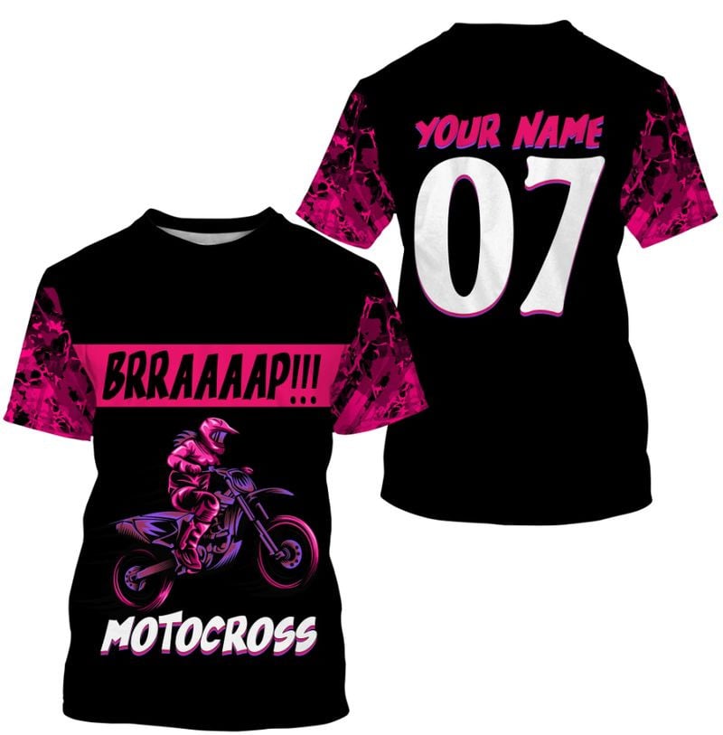 Bikergod Motorcycle BRRAAAAP Motorcross Custom Name And Number  T-shirt Design 3D Full Printed Sizes S - 5XL - NMAR180A