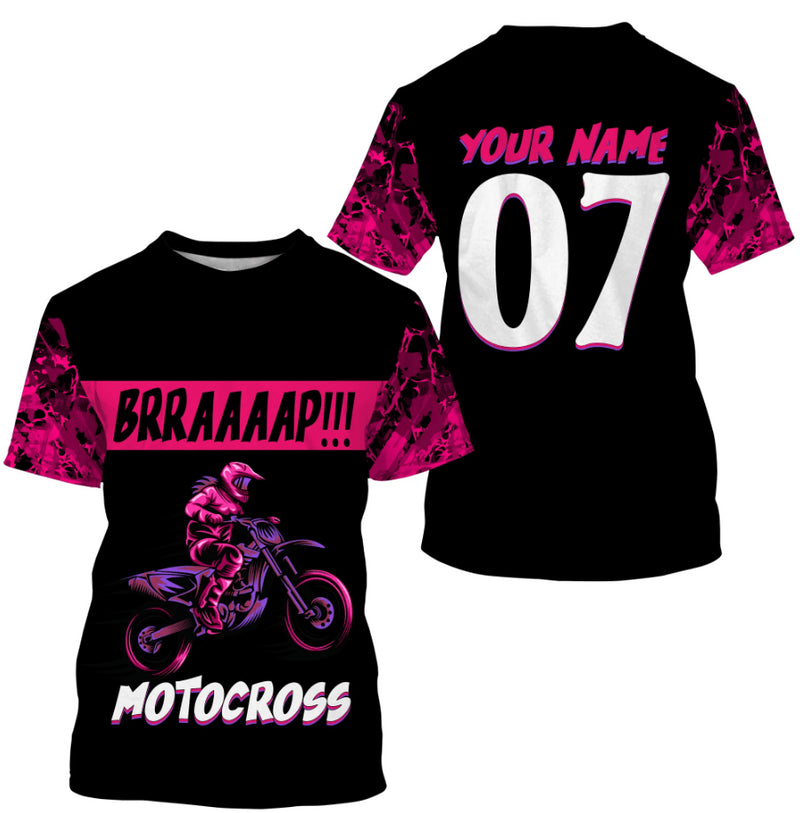 Bikergod Motorcycle BRRAAAAP Motorcross Custom Name And Number  T-shirt Design 3D Full Printed Sizes S - 5XL - NMAR180A