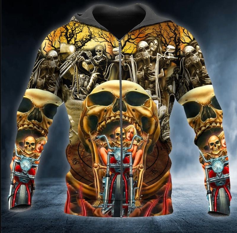 Bikergod Motorcycle  Skull Biker Couple  Zip Hoodie Design 3D Full Printed Sizes S - 5XL - NAJA451H