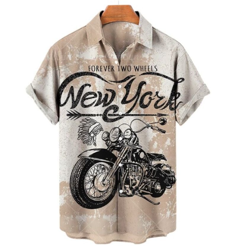 Bikergod Motorcycle Forever Two Wheels New York COTTON Hawaii Shirt Design 3D Full Printed Sizes S - 5XL NAOA216