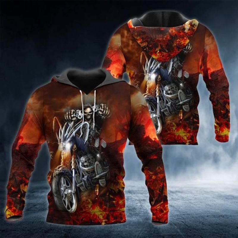 Bikergod Motorcycle Fire Biker Skull  Hoodie Design 3D Full Printed Sizes S - 5XL - NAOA384