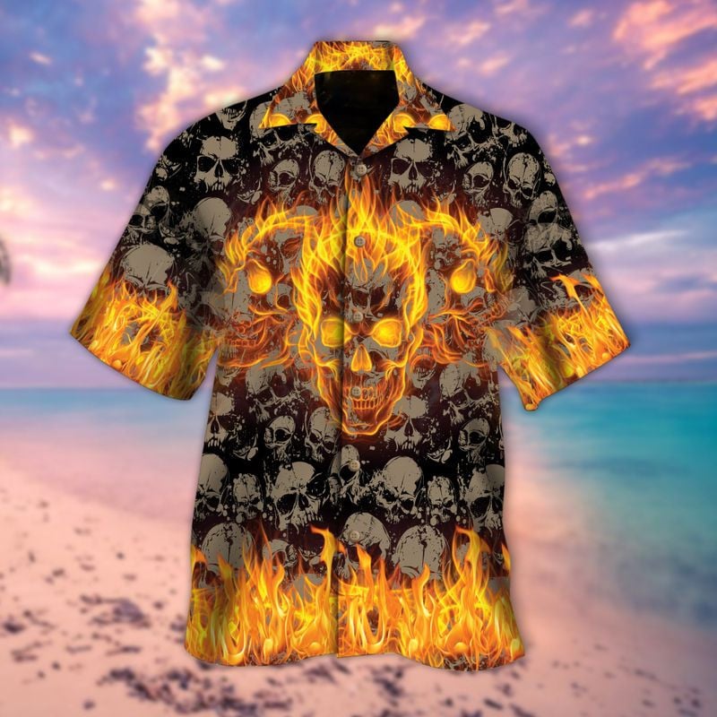 Bikergod Motorcycle Fire Skull Biker COTTON Hawaii Shirt Design 3D Full Printed Sizes S - 5XL NAQA237
