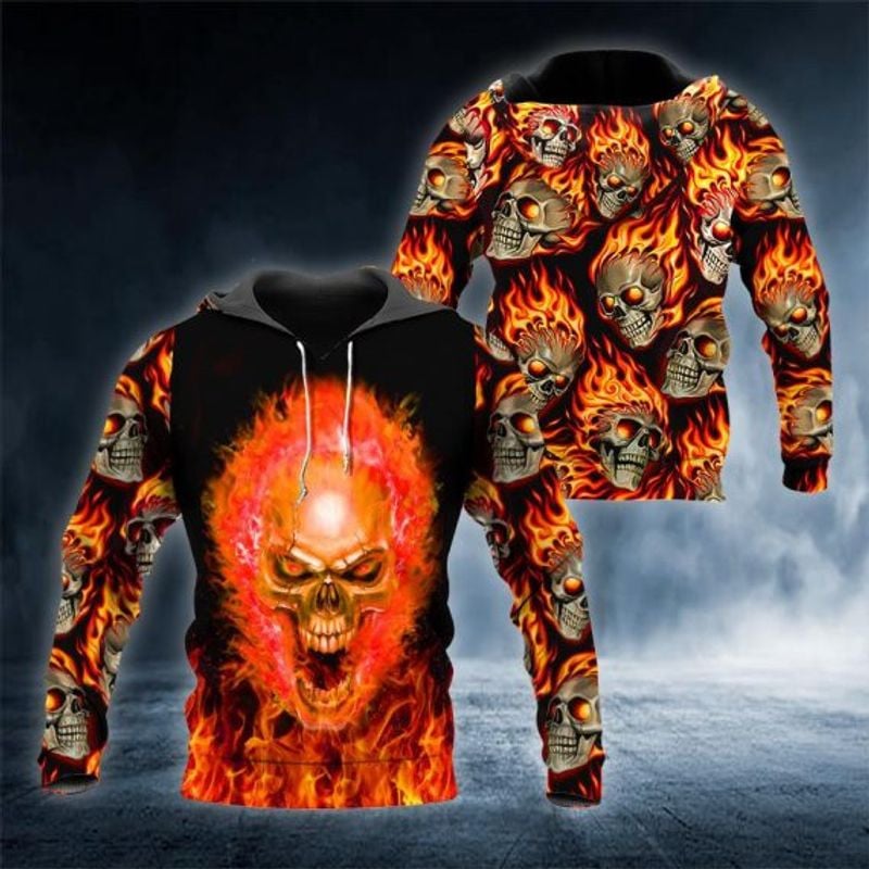 Bikergod Motorcycle Head Fire Ghost Skull Rider  Hoodie Design 3D Full Printed Sizes S - 5XL - NAQA206