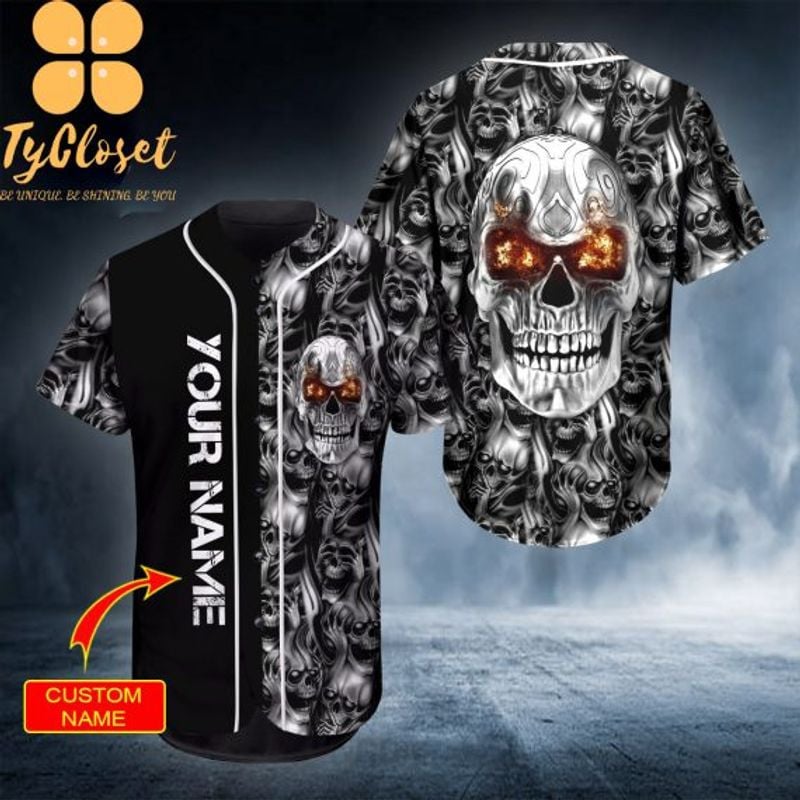 Bikergod Motorcycle Ghost Fire Skull Rider Custom Name Baseball Shirt Design 3D Full Printed High Quality - NAQA210