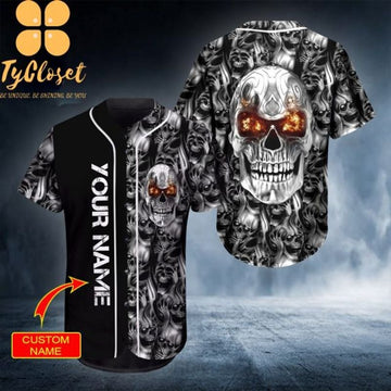 Bikergod Motorcycle Ghost Fire Skull Rider Custom Name Baseball Shirt Design 3D Full Printed High Quality - NAQA210