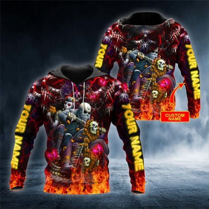 Bikergod Motorcycle Skull Biker Couple Custom Name  Hoodie Design 3D Full Printed Sizes S - 5XL - NAOA391