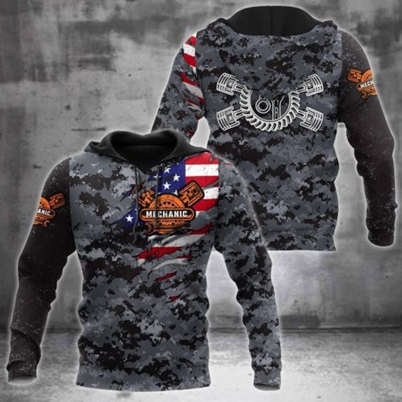Bikergod Motorcycle Mechanic Camo American Flag  Hoodie Design 3D Full Printed Sizes S - 5XL - NAQA265