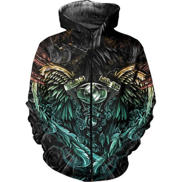 Bikergod Motorcycle Engine  Zip Hoodie Design 3D Full Printed Sizes S - 5XL - NMAR187C