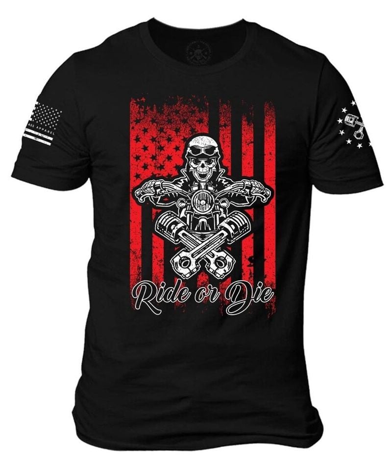 Bikergod Motorcycle Ride or Die American flag Skull Biker T-shirt Design 2D Full Printed Sizes S - 5XL - NAVA342