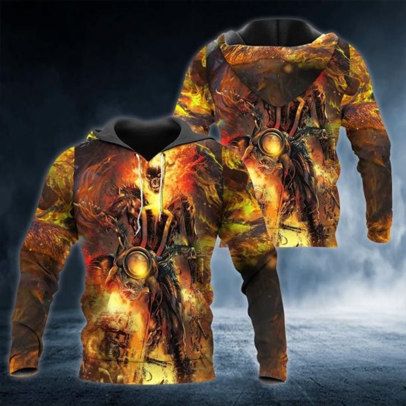 Bikergod Motorcycle Ghost Fire Biker Skull  Hoodie Design 3D Full Printed Sizes S - 5XL - NAOA382