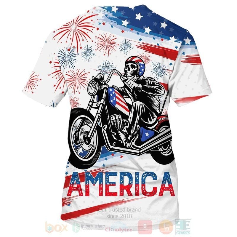 Bikergod Motorcycle Skeleton America Independence Day T-shirt Design 3D Full Printed Sizes S - 5XL - NMQI104A