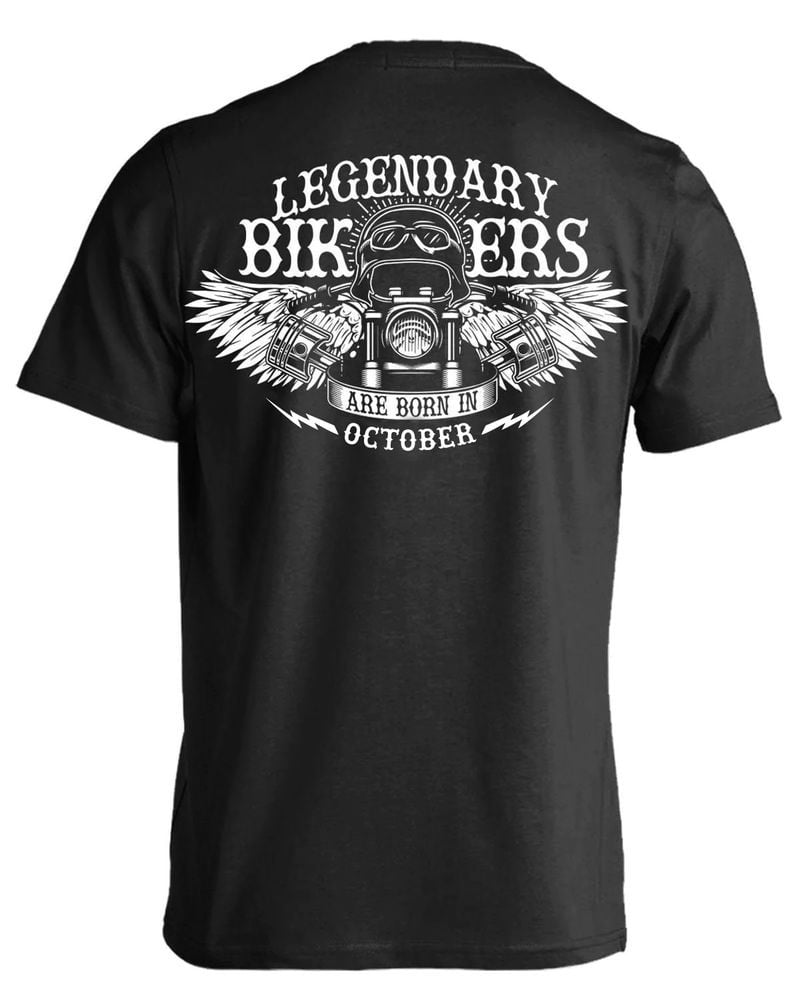 Bikergod Motorcycle Legendary Bikers Are Born in October T-shirt Design 2D Full Printed Sizes S - 5XL - NASA32