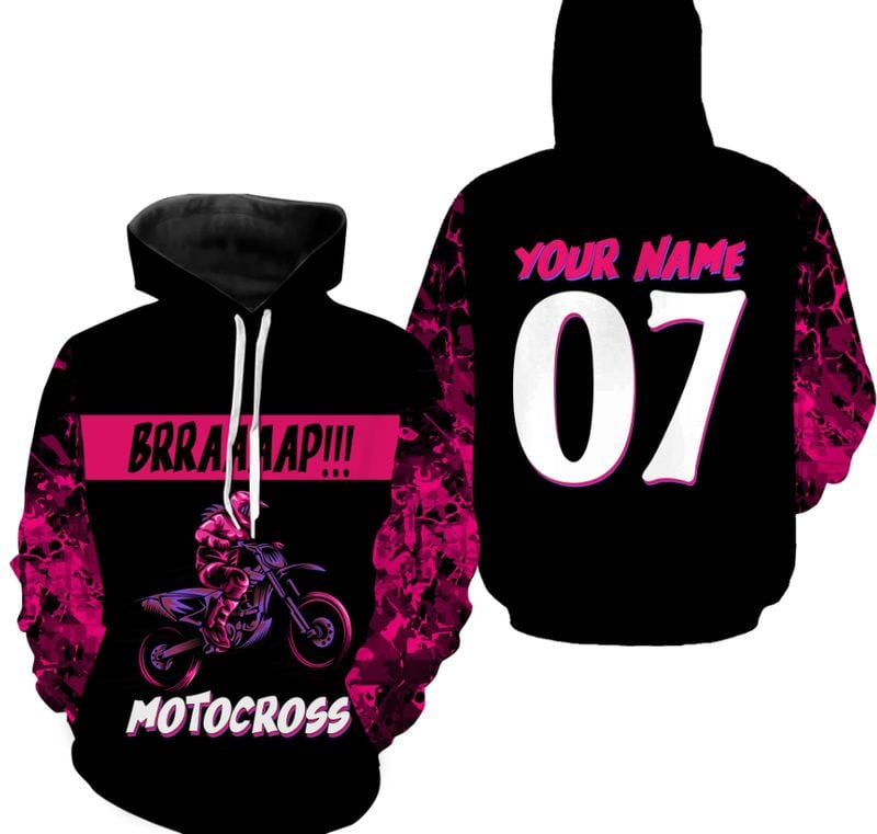 Bikergod Motorcycle BRRAAAAP Motorcross Custom Name And Number  Hoodie Design 3D Full Printed Sizes S - 5XL - NMAR180B