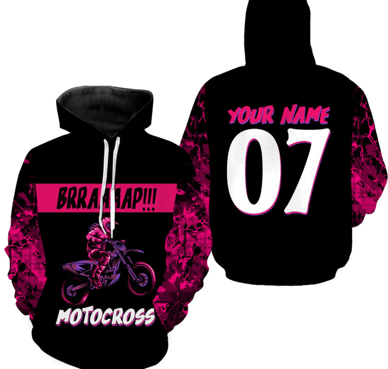 Bikergod Motorcycle BRRAAAAP Motorcross Custom Name And Number  Hoodie Design 3D Full Printed Sizes S - 5XL - NMAR180B