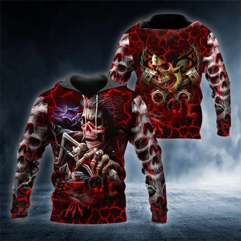 Bikergod Motorcycle Lightning Ghost Biker Skull  Hoodie Design 3D Full Printed Sizes S - 5XL - NAOA386