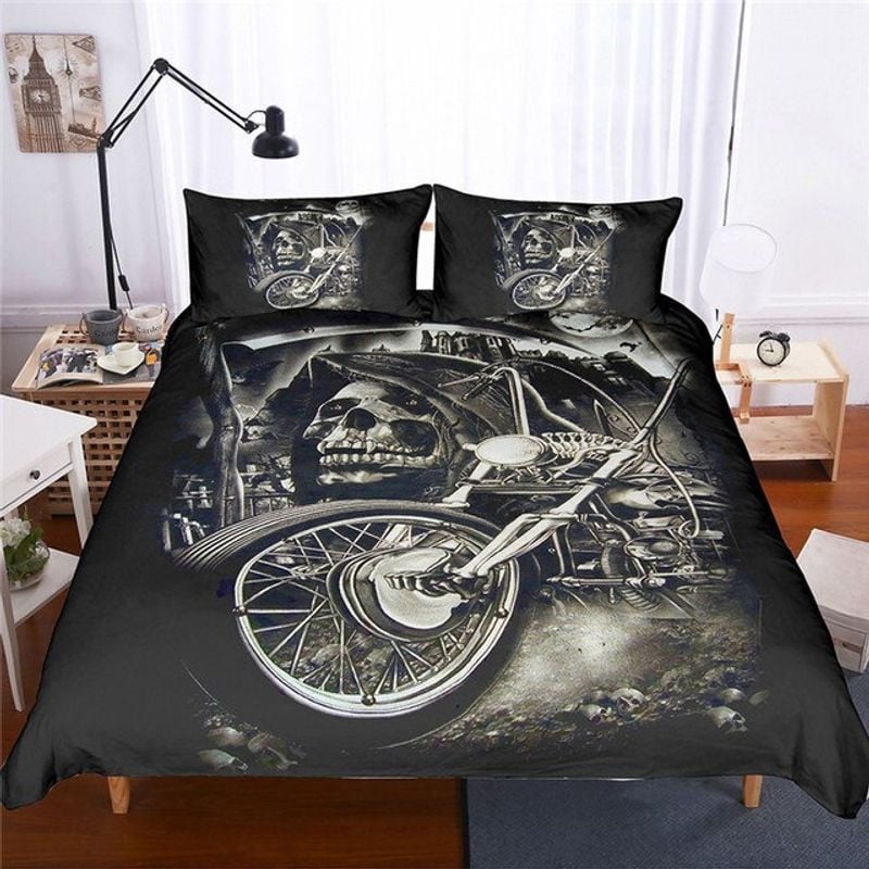 Bikergod Motorcycle Skull Biker Bedding Set Cover Design 3D - NAOA346
