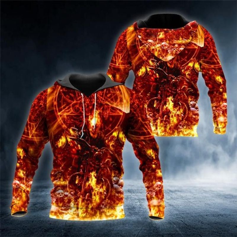 Bikergod Motorcycle Fire Biker Skull  Hoodie Design 3D Full Printed Sizes S - 5XL - NAOA388