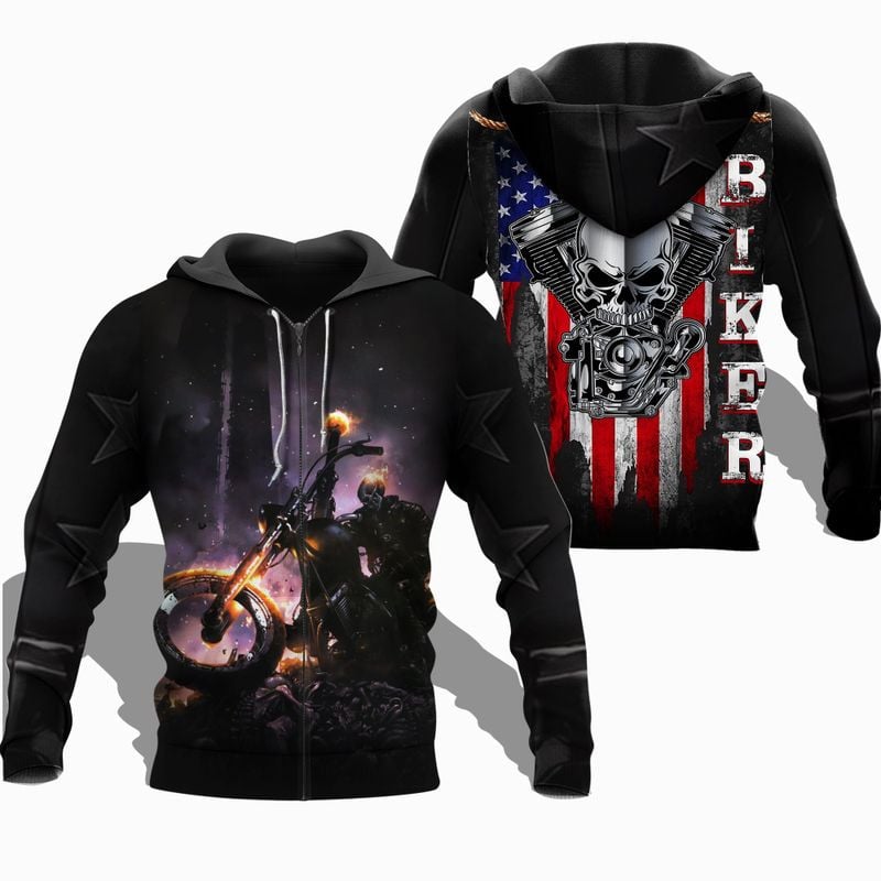 Bikergod Motorcycle  US Flag Biker  Zip Hoodie Design 3D Full Printed Sizes S - 5XL - NAJA480H