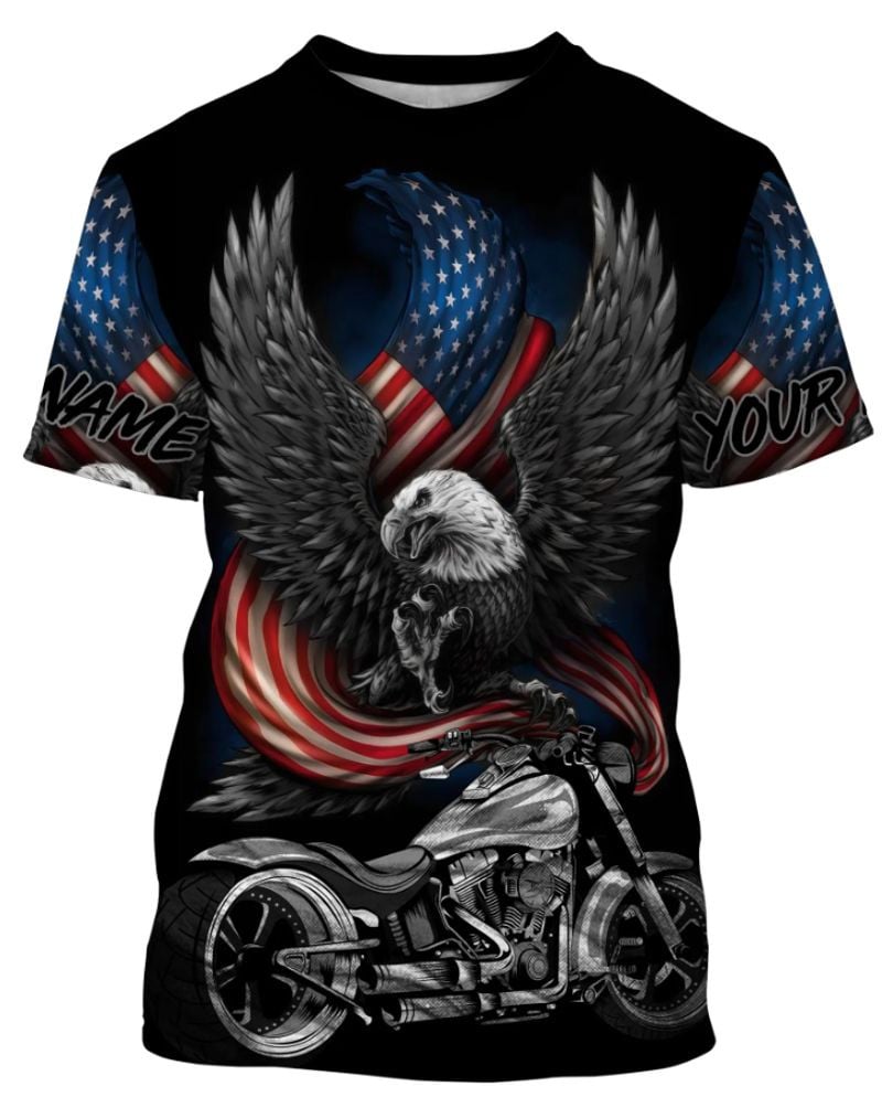 Bikergod Motorcycle Eagle USA Flag Custom Name  T-shirt Design 3D Full Printed Sizes S - 5XL - NMQE97A