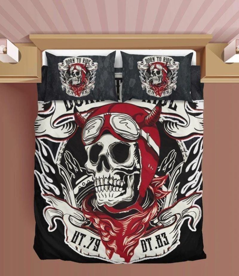 Bikergod Motorcycle Skull Biker BORN TO RIDE Bedding Set Cover Design 3D - NAOA364