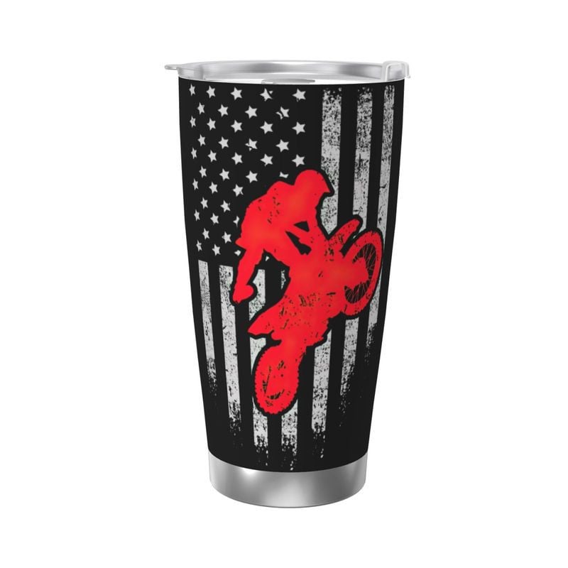 Bikergod Motorcycle Motocross Dirt Bike Usa American Flag Stainless Steel 20 Oz Tumbler- NAIA319
