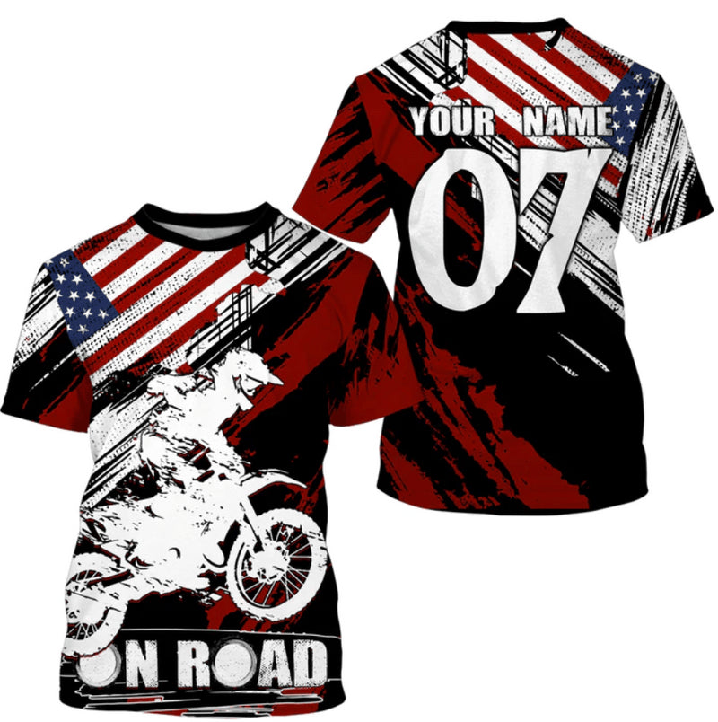 Bikergod Motorcycle USA Flag On Road Custom Name And Number  T-shirt Design 3D Full Printed Sizes S - 5XL - NMQE82