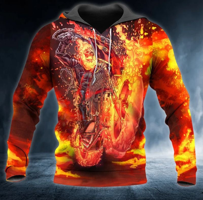 Bikergod Motorcycle Fire Ghost Rider Skull  Hoodie Design 3D Full Printed Sizes S - 5XL - NAJA450K