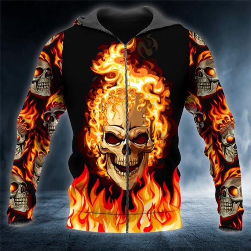 Bikergod Motorcycle Ghost Fire Skull Rider  Zip Hoodie Design 3D Full Printed Sizes S - 5XL - NAQA205