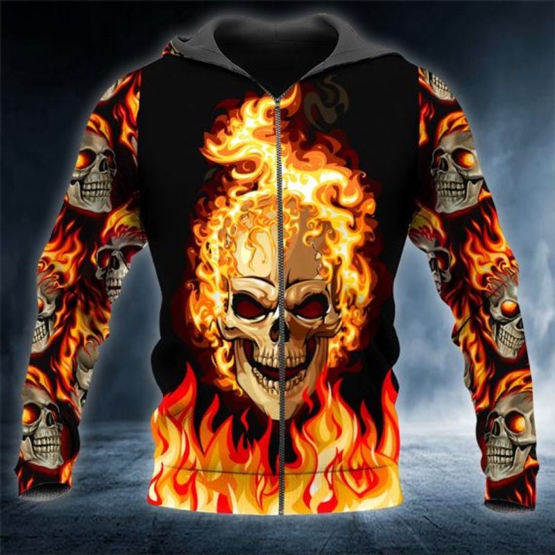 Bikergod Motorcycle Ghost Fire Skull Rider  Zip Hoodie Design 3D Full Printed Sizes S - 5XL - NAQA205