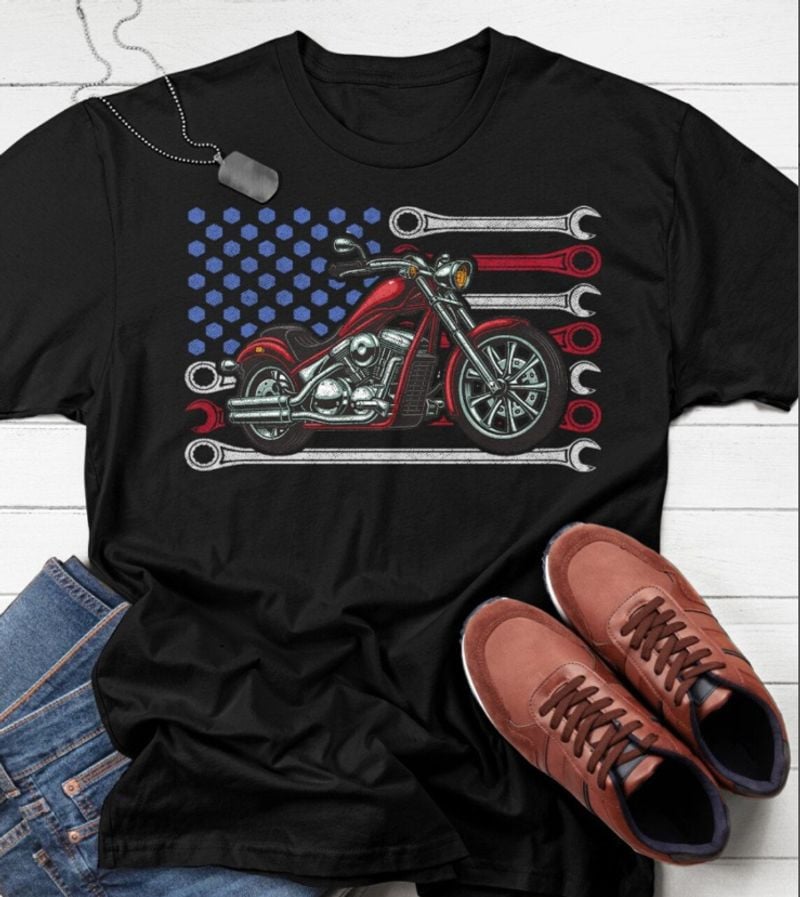 Bikergod Motorcycle American Flag T-shirt Design 2D Full Printed Sizes S - 5XL - NAVA383
