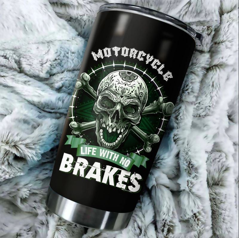 Bikergod Motorcycle Skull Biker Life with No Brakes Stainless Steel 20 Oz Tumbler- NAOA185