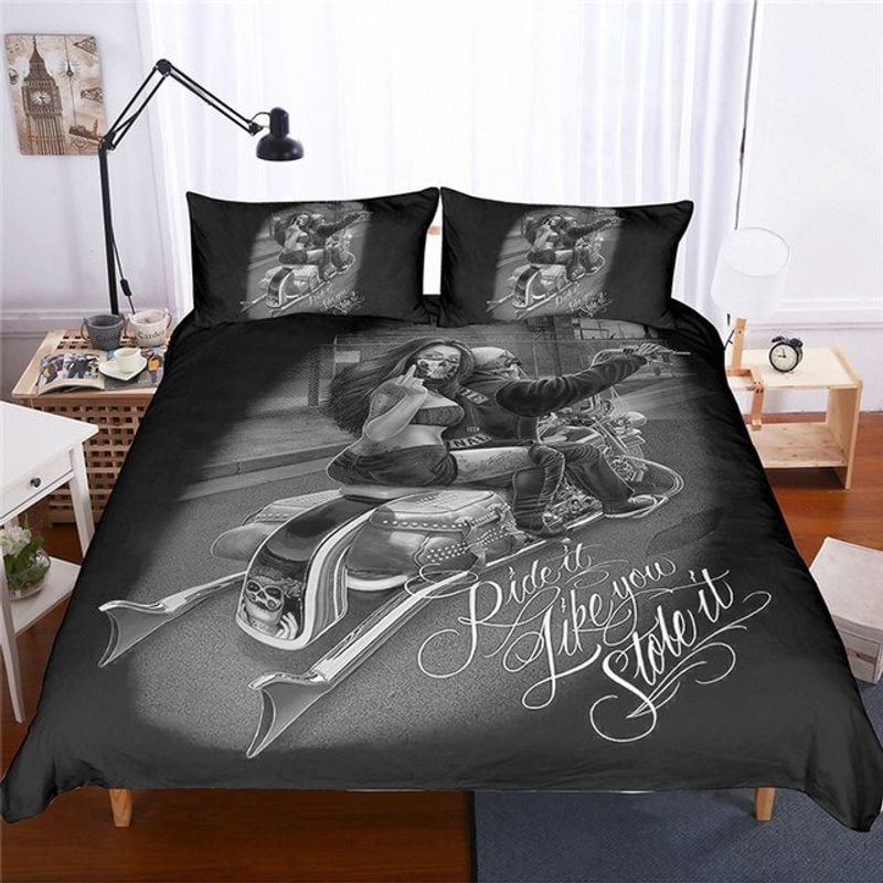 Bikergod Motorcycle Skull Biker Couple Ride It Like You Bedding Set Cover Design 3D - NAOA349