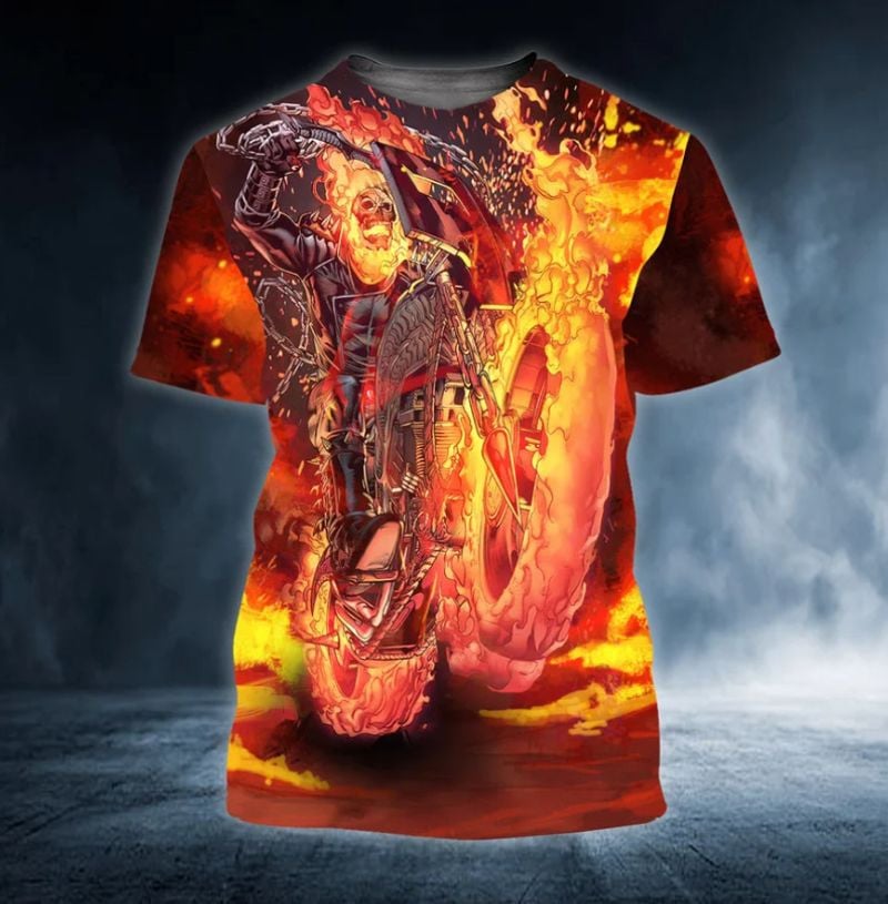 Bikergod Motorcycle Fire Ghost Rider Skull  T-shirt Design 3D Full Printed Sizes S - 5XL - NAJA450D