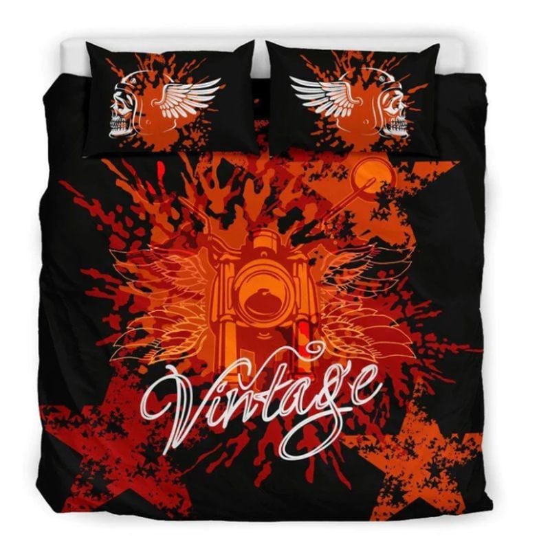 Bikergod Motorcycle Skull Biker Vintage Bedding Set Cover Design 3D - NAOA365